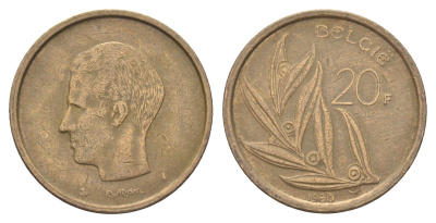 Бельгия 20 франков 1980 Belgie, Бодуэн I (1951-1993) KM 160 никель латунь 4704-1237