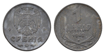 Сербия 1 динар 1942 год-тип KM 31 цинк 4694-1122