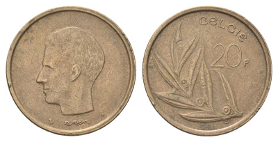 Бельгия 20 франков 1980 Belgie, Бодуэн I (1951-1993) KM 160 никель латунь 4704-1235
