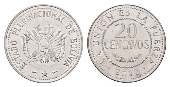 Боливия 20 сентаво 2012 KM 215 нержавеющая сталь UNC 4132-243