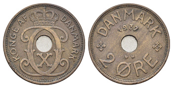 Дания 2 эре 1937 N, Кристиан X (1912-1947) KM 827 бронза 4701-848