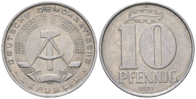 ГДР 10 пфеннигов 1971 A KM 10 алюминий 212-1111