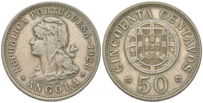 Ангола 50 сентаво 1928 KM 65 никель 4619-1056