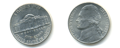 США 5 ЦЕНТОВ 2003 P ДЖЕФФЕРСОН KM А192 медно-никель 86-641