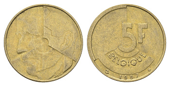 Бельгия 5 франков 1987 Belgique, Бодуэн I (1951-1993) KM 163 медь алюминий никель 4706-227