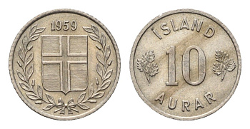 Исландия 10 эйре 1959 KM 10 медно-никель aUNC 4696-258