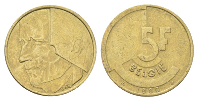 Бельгия 5 франков 1986 Belgie, Бодуэн I (1951-1993) KM 164 медь алюминий никель 4706-321