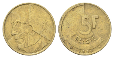 Бельгия 5 франков 1986 Belgie, Бодуэн I (1951-1993) KM 164 медь алюминий никель 4706-316