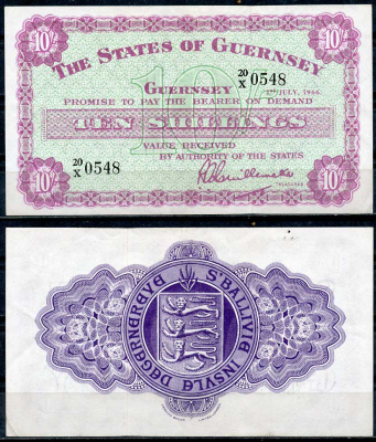 Гернси 10 шиллингов 1966 1 июля 1966 Pick 42 c  бумага   451-586-1