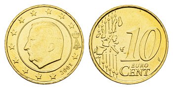 Бельгия 10 евроцентов 2001 Альберт II (1993-2013) KM 227 нордик UNC 4685-216