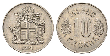 Исландия 10 крон 1971 KM 15 медно-никель 4586-712