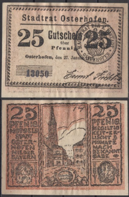 Остерхофен 25 пфеннигов 1917 Grabowski 1034.1.a бумага 8613-52-2-2
