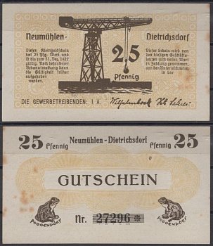 Ноймюлен-Дитрихсдорф 25 пфеннигов 1922 DeNG 2 953.2c бумага 8612-20-1-2