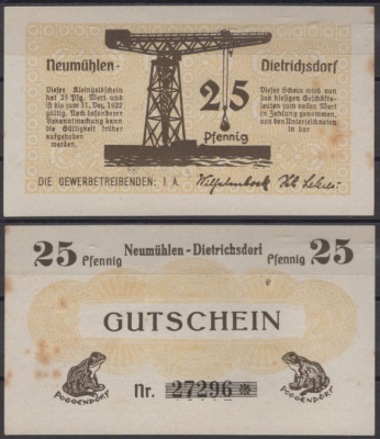 Ноймюлен-Дитрихсдорф 25 пфеннигов 1922 DeNG 2 953.2c бумага 8612-20-1-2