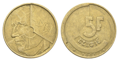 Бельгия 5 франков 1986 Belgie, Бодуэн I (1951-1993) KM 164 медь алюминий никель 4706-244