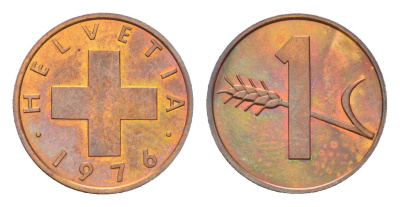 Швейцария 1 раппен 1976 KM 46 бронза UNC 4708-259