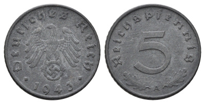 Германия 5 рейхспфеннигов 1943 A KM 100, J. 370 цинк 4682-931
