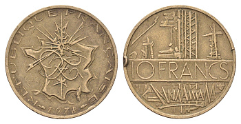 Франция 10 франков 1978 KM 940 медь алюминий никель 4704-452