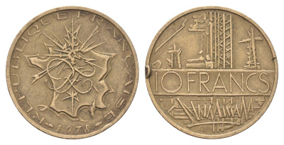 Франция 10 франков 1978 KM 940 медь алюминий никель 4704-452