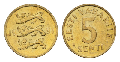 Эстония 5 сентов 1991 KM 21 латунь UNC 4694-1251