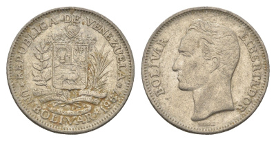 Венесуэла 1 боливар 1967 Симон Боливар Y 42 никель 4662-825