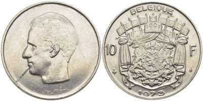 Бельгия 10 франков 1973 Belgique, Бодуэн I (1951-1993) KM 155.1 никель 115-716