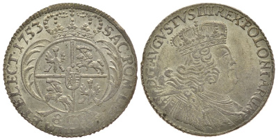 Польша 8 грошей 1753 EC, Август III (1733-1763) KM 156 (C12) серебро 00-00