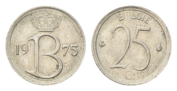 Бельгия 25 сантимов 1975 Belgie, Бодуэн I (1951-1993) KM 154 медно-никель 4705-362