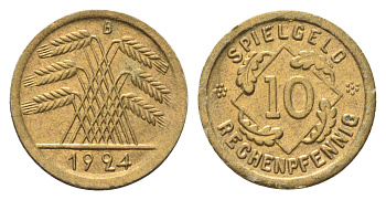 Германия игровой жетон в 10 рентенпфеннигов 1924 диаметр 21 мм, вес 0,3 гр картон 4702-1031