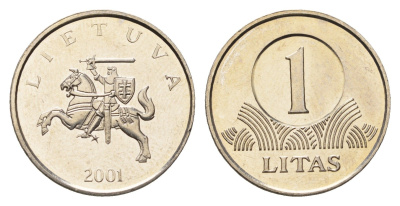 Литва 1 лит 2001 KM 111 медно-никель UNC 4364-2435
