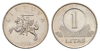 Литва 1 лит 2001 KM 111 медно-никель 4695-425