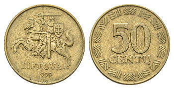 Литва 50 центов 1999 KM 108 никель латунь 4695-354