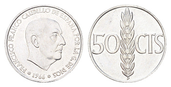 Испания 50 сентимо 1966 (72) Франсиско Франко (1939-1975) KM 795 алюминий UNC 4705-1027