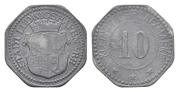 Людвигсхафен-ам-Райн 10 пфеннигов ND (1917) Funck 308.2, Men05 15649.3, Men18 19617.3 цинк 4708-827