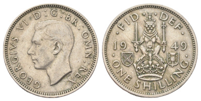 Великобритания 1 шиллинг 1949 Георг VI (1936-1952), Шотландский герб KM 877, Spink 4109 медно-никель 4707-1113