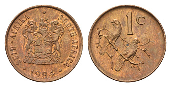 ЮАР 1 цент 1984 герб, капские воробьи KM 82 бронза UNC 4690-1235