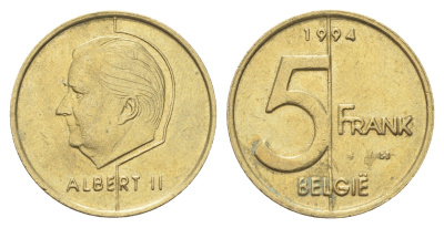 Бельгия 5 франков 1994 Belgie, Альберт II KM 190 алюминиевая бронза 4706-412