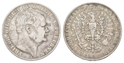 Пруссия 1 союзный талер 1860 A, Фридрих Вильгельм IV (1840-1861) KM 471, Daveenport 775, AKS 78 серебро 1523-841