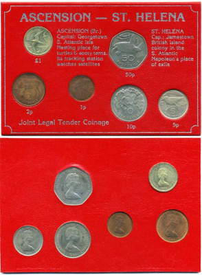 ОСТРОВА СВЯТОЙ ЕЛЕНЫ НАБОР ИЗ 6 МОНЕТ 1984 В БУКЛЕТЕ (1 ПЕННИ - 1 ФУНТ) UNC 5-4-3-87
