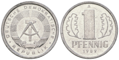 ГДР 1 пфенниг 1989 А KM 8.2 алюминий 4651-122