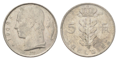 Бельгия 5 франков 1969 Belgie, Бодуэн I (1951-1993) KM 135 медно-никель 4704-1123