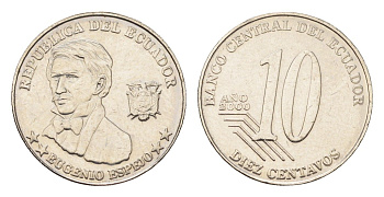 Эквадор 10 сентаво 2000 год-тип KM 106 нержавеющая сталь UNC 4697-349