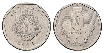 Коста-Рика 5 колонов 1985 год-тип KM 214.2 нержавеющая сталь 4698-425
