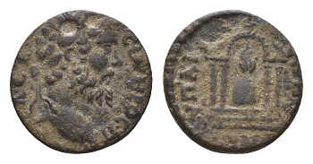 Римская Империя, Провинция Азия, Лидия, Гипепа АЕ 192-211 Септимий Север, бюст императора/храм с горящим алтарем RPC online V.2 65742 медь 1100-2-15
