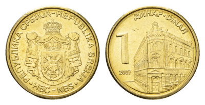 Сербия 1 динар 2007 KM 39 никель латунь UNC 4694-1138
