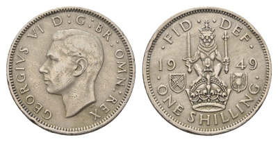 Великобритания 1 шиллинг 1949 Георг VI (1936-1952), Шотландский герб KM 877, Spink 4109 медно-никель 4695-736