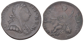 Великобритания 1/2 пенни 1770-1775 Георг III (1760-1820) KM 601, Spink 3774 медь 4707-854