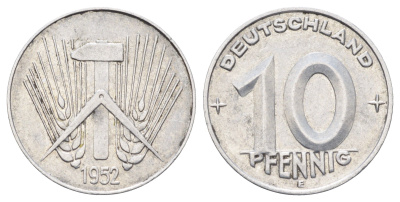 ГДР 10 пфеннигов 1952 E KM 7 алюминий 4697-626