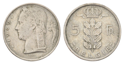 Бельгия 5 франков 1949 Belgie, Бодуэн I (1951-1993) KM 135 медно-никель 4704-1111