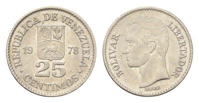 Венесуэла 25 сентимо 1978 Симон Боливар Y 50.1 никель 4705-527